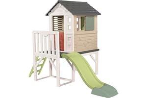 Smoby Life - Maison Pilotis - Plateforme de 70 cm - Echelle, Toboggan - Matière Recyclée - A Partir de 2 Ans - Fabrication Française