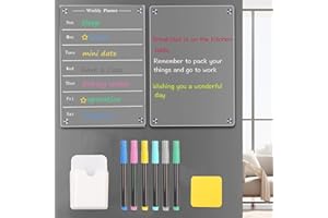 FIVAVA Magnetic Fridge Calendar, Weekly Planner Acrylic Menu Board Reusable Dry Erase Whiteboard Calendar, Meal Planner Board for 6 Markers(2-Pack, 33 x 23 cm), OFFI701-33X23CM