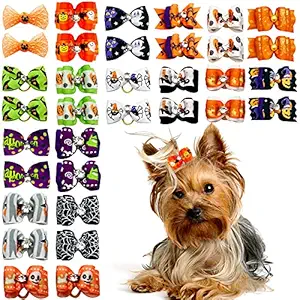 PET SHOW Halloween Pet Costume Dog Hair Bows with Rubber Bands Cat Puppy Grooming Hair Accessories Color Assorted Bulk Pack of 50