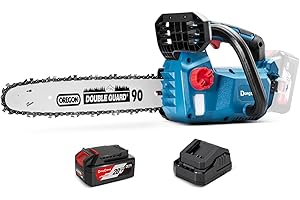 Dong Cheng 20V MAX Brushless Cordless Chainsaw, 12"(30cm) Oregon Bar and Chain, 12m/s Chain Speed Electric Saw with 4.0Ah Battery, Tool-Free Tensioning & Chain Brake for Wood Cutting, Tree Trimming
