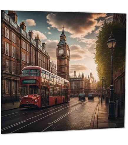 London Skyline Geburtstagskarte Mit Glitzer – Blanko, Umweltfreundlich, 16x16 Cm