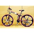 ZA B.M.W X6 Cycle 6 Spoke Foldable Cycle with 21 Speed Gear Cycle with Dual Disc Brake Cycle Carbon Frame Suspension Bicycle for Men 26Inch Wheel Size, Cruiser Bike,Mountain Bike (Dark Red)