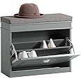 SoBuy Hallway Shoe Bench Shoe Rack Shoe Cabinet with Seat Cushion and Flip-drawer Grey W61 x D24 x H51cm FSR82-K-HG