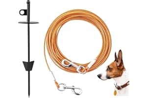 Mi Metty Tie-Out Leinen für Hunde,15m Kausichere Hundeleinen mit Anlegepflock,Verhedderungsfrei Bodenanker Hund Hofleine für mittlere bis große Hunde,für Hof und Camping Strand Rasen Outdoor
