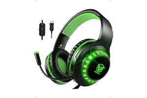 Pacrate 7.1 - Auriculares de Juego para PS4, PS5 y PC/Nintendo Switch, Auriculares Gamer PC con Micro Auriculares Gaming Switch con lámpara LED, Auriculares para Juegos PS5 con estéreo bajo Micro