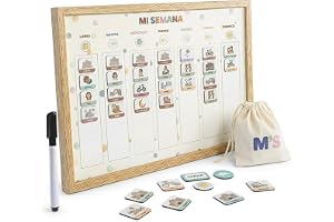 MUY MAMIS Magnetiskt schema för barn på spanska – Montessori magnetisk planerare med aktiviteter och väder – veckokalender för barn – Agenda whiteboard med magneter med piktogram