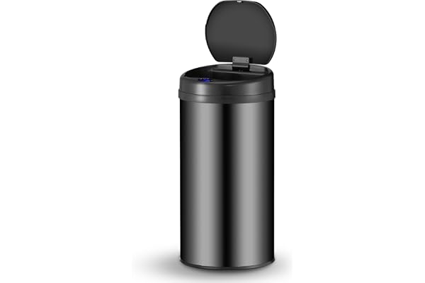 Juskys poubelle automatique avec capteur de 40 L - poubelle électrique, détecteur de mouvement, couvercle automatique, étanche, bague de serrage, cuisine - noir