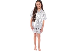 Daisy Dreamer Girls Short Pyjama Set Satin Silk Kids Pyjamas Sets Short Sleeve Button Down Easy Care Two Piece Comfy Sleepwear and Loungewear Pjs