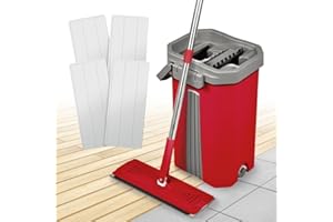 Liseré Vert Smart Mop Compact 360° - Lot Balai serpillère Plat raclette intégrée, Seau essoreur, 4 lingettes Microfibre incluses