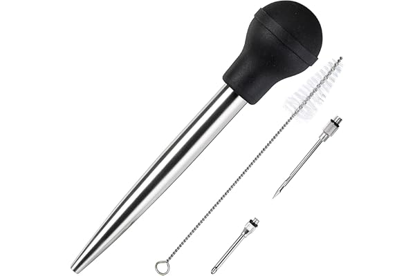 KAYCROWN Poire à jus en Acier Inoxydable et Caoutchouc de qualité Alimentaire avec injecteur de Marinade et Brosse pour Nettoyage Facile