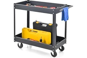 ‎COSTWAY COSTWAY Werkstatt-Rollwagen mit 2 Etagen, Werkzeugwagen mit Handgriff, Werkstattwagen aus Metall, bis zu 100 kg belastbar, Montagewagen Etagenwagen für Zuhause, Garage, 85 x 41 x 79 cm (Schwarz)