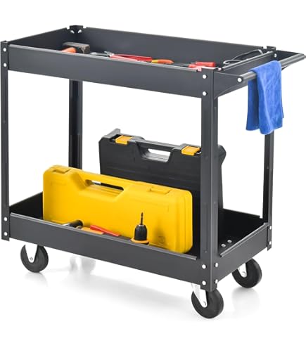 GOPLUS Servante D'Atelier Avec Coffre Amovible,Coffre à Outils Roulant Avec 5 Tiroirs/Armoire Réglable,pour Garage/Atelier,Noir - Bricolage