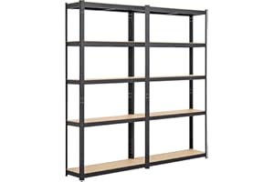 Yaheetech Lot de 2 Étagères de Garage 180 x 90 x 30 cm Meuble de Rangement Étagère d‘Atelier Charge Lourde avec Une Paire de Gants Atelier Cuisine Bricolage Noir