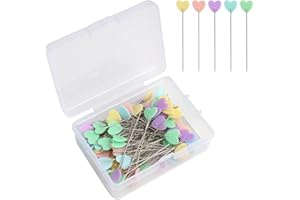 ANNLPOY Set de 200 Alfileres de Costura Profesional, 5,5 cm, Cabeza de Colores en Forma de Corazón - Accesorios para Proyectos DIY, Quilting y Decoración - Alfileres Multicolores con Alfiletero