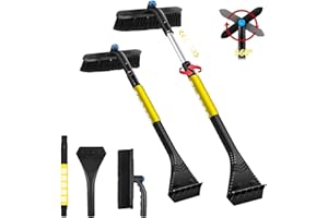 HZMJDHZM 3-in-1 Auto Eiskratzer und Schneebürste, Schneebesen mit Eiskratzer, Ausziehbare Auto Schneebürste Reinigungsbürste mit Schaumstoffgriff und 360° Bürstenkopf, für Auto SUV LKW (Gelb)