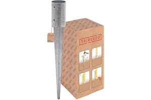 TRIBECCO Manchon de sol articulé galvanisé à chaud Support de poteau Rond Manchon articulé Support de poteau Ancrage de poteau en acier argenté Ancrage au sol (fi 81 mm / 650 mm)