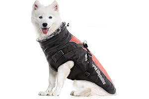PETCUTE Abrigo para Perro de Invierno,Impermeable Chaqueta de Invierno para Perros con Arnés,Resistente al Viento,Ajustable,Reflectante Ropa para Mascotas Perros Pequeños, Medianos y Grandes