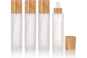 COSIDEA Lot de 4 flacons vaporisateurs vides en verre dépoli avec couvercle en bambou de 120 ml avec tête de pulvérisation fine pour contenants de parfum liquide, bouteilles de toner