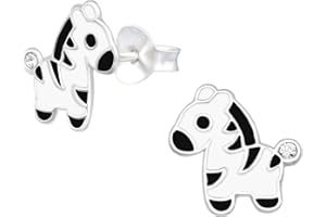 Laimons Pendientes infantiles con diseño de cebra, color blanco y negro, 10 mm, plata de ley 925
