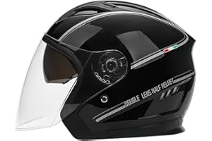 LIONCIANO Casco Semiaperto Adulto con Doppia Visiera, Casco Moto Demi-Jet Moto Cross Casco Scooter Caschi Motorino Vintage, Piloto Urbano Helm