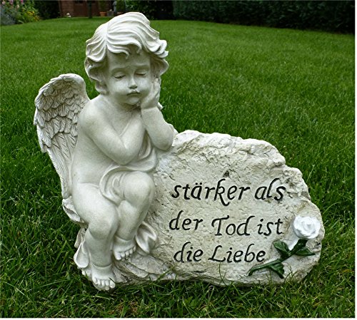 *XL Trauerengel Grabschmuck Engel *Stärker als der Tod ist die Liebe* B 27cm, links
