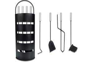Froadp 5 pezzi Attrezzi per Camino in Acciaio Inossidabile Strumenti per Caminetti include Spazzole, Pinza, Ganci, Paletta e Supporto Stufa a Legna Set di Utensili Caminetto per Cucina Casa (Nero)