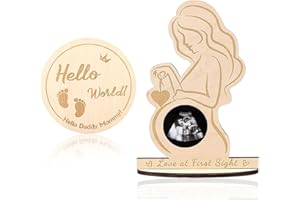 DOKRIN Marcos de fotos para bebé,Marco de fotos con adornos conmemorativos de madera para madre embarazada, soporte conmemorativo del nacimiento del bebé (2 piezas)