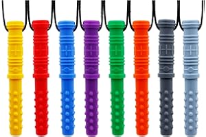 GNAWRISHING Chew Necklaces for Sensory Kids 8 Pcs Cylinder Shape Sensory Chewy Toys for Autism Girl and Boy, ADHD Toddler, Adult