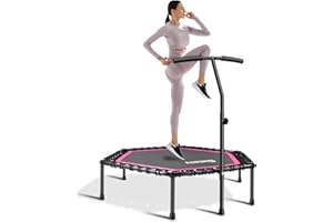 Gielmiy Fitness Trampolín, Trampolín Silencioso Pequeño Fitness de 48 Pulgadas con ​Mango Ajustable ​para,Adecuado para Adult Trampolín Profesional para Jardín Gimnasio ，Peso Máximo 200 kg