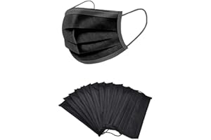 KAV® Lot de 50 masques jetables à 3 plis, haute filtration, convient aux peaux sensibles, perméable à l’air (Noir)