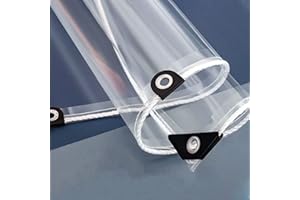 AMXFS Transparente Plane mit Ösen 0.35mm wasserdichte Klare Abdeckplane Tarps aus PVC 2.4x3m Durchsichtige Regenfestplanen Windschutz Plane für Camping Vordach Carport Zelt