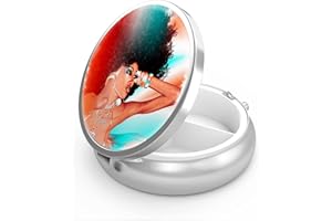 HION Happy Girl 3-Compartment Medicine Case, Portable Decorative Metal Pill Box Organizer, Unique Gift