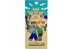 Jay Franco Serviette Enfant Minecraft avec Alex et Steve - pour Le Bain, la Plage et la Piscine - 100% Coton, 71 x 147 cm - Serviette de Plage Fille ou garçon