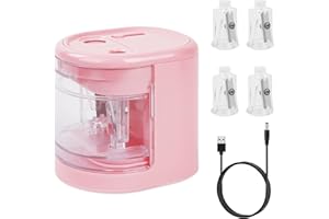 AUAUY Elektryczna temperówka do ołówków z podwójnym otworem, na baterie, automatyczna temperówka z 4 dodatkowymi uchwytami na ostrza i ładowarką, do standardowych i kolorowych ołówków, ołówków do