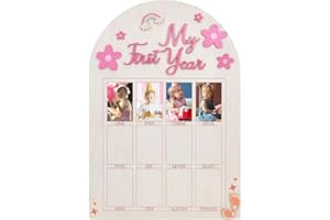 UNICRAFTALE My First Year Photo Frames Board 12 Months Milestone Board Small Photo Collage Wall Hanging Wood Baby Keepsake Birthday Nursery Decor Gifts for Baby 43x30x0.5cm
