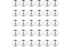 Beebeecraft 1 Box 100Pcs 6mm 925 Sterling Silver Plated Small Round Spacer Beads Ball Smooth Loose Beads for Bracelet Necklace Jewellery Making Craft Supplies (Hole: 2mm/0.8in)
