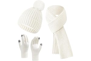 Airuzara Winter Hat Scarf Gloves Set for Men & Women best gifts - Fleece Lined Beanie, Long Knit Scarf & Touchscreen Gloves | Cold Weather Warm Set for Skiing, Cycling, Running,outdoor sports