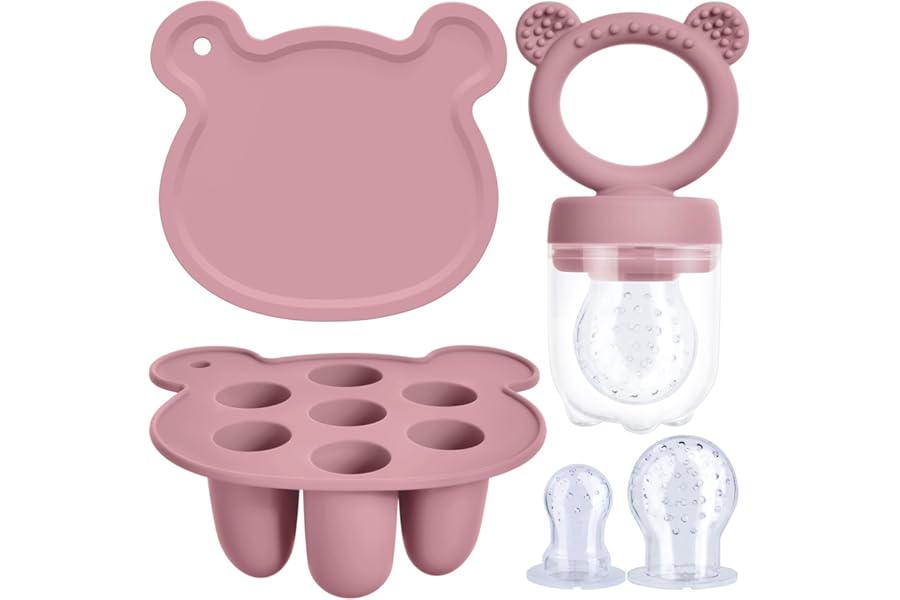 Aolso Fruit Food Feeder,Food Freezer Trays & Silicone Fruit Feeder Pacifier,Ice Lolly Moulds for Formula, Fruits, Veggies (Bean Paste Color)