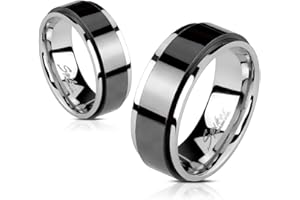 UrbanBijoux Bague homme femme acier noir bords couleur argent rotatif Spin
