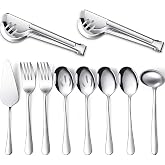 LATERN 10 Pieces Serving Utensils Set, Stainless Steel Cutlery Includes Large Spoon Slotted Spoon Fork Tongs Soup Ladle - Chr
