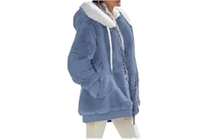 HSUAYEUD Womens Fleece Jackets Full Zipper Pockets Hoodie Coats Winter Warm Soft Teddy Hooded Jacket Warm Fluffy Jacket Fleece Hooded Jacket Overcoat Cardigan
