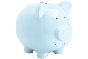 Pearhead Large Ceramic Piggy Bank, Ideal for Boys and Girls, Kids Money and Coin Bank, Perfect Baby Boy Nursery Décor, Great Gift and Newborn Keepsake, Light Blue