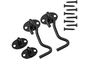 BuxiuGK 2 Pieza Gancho de Cabina Acero Inox 3 Pulgadas/75mm con 8 Montaje Tornillos para baño, ventana, puerta corredera, dormitorio,Negro