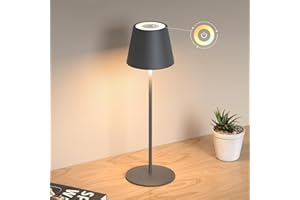 FUYO Lampada da tavolo senza fili, Ricaricabile lampada da tavolo a LED touch dimmerabile 2700K-6000K, 3 Modalità Colore, Impermeabile IP54 Lampada da Tavolo per Ristorante Interno Esterno (grigio)