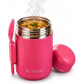 Le Murano 500 ml Yemek Termosu, 304 &Ccedil;elik, Sporklu ve Geniş Ağızlı (Fuşya) | 15 x 9 cm Kompakt G&ouml;vde, 7,5 cm Ağız A&ccedil;ıklığı, O