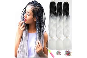 ‎SHOWJARLLY ShowJarlly Kanekalon Kunsthaar Haar, Kanekalon Haar Braids Extension, Ombre Jumbo Braid Haarverlängerung 24", Kanekalon Zöpfe Box Braid Haar Kunsthaar Haar Zum Einflechten Schwarz-weiß#
