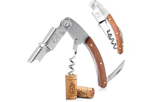 Vlecexs Korkenzieher Wein, 2 Stück Profi Korkenzieher aus Edelstahl, Holz Kellnerbesteck, Kellnerkorkenzieher mit Flaschenöffner und Folienschneider