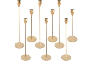 Shrubz Set di 9 Portacandele in metallo, Candelabro Metallo Oro Portacandele Cono ​portacandele vintage, Natale Halloween decorazioni, matrimoni, cene a lume di candela, anniversari 33/28/23cm