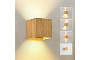 Doughelec Applique Murale LED Extérieure Intérieur 6W Bois, Éclairage Mural LED Imperméable IP65 Blanc Chaud 3000K, Lampe Murale Moderne Up Down Luminaire pour Escalier Entrée Terrasse Dangle Salon