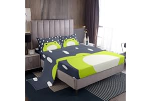 Loussiesd - Set di biancheria da letto con rana cartoon 3D, animali in 3D, motivo rana verde e grigio, per bambini e adulti, lenzuolo ultra morbido, misura matrimoniale